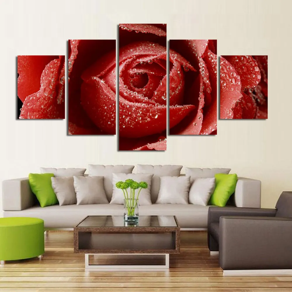 5pcs Canvas painted Tulips Oil Painting Modern Red Flower Canvas Painting Wall Art for Living Room Frameless Wall Decor Painting