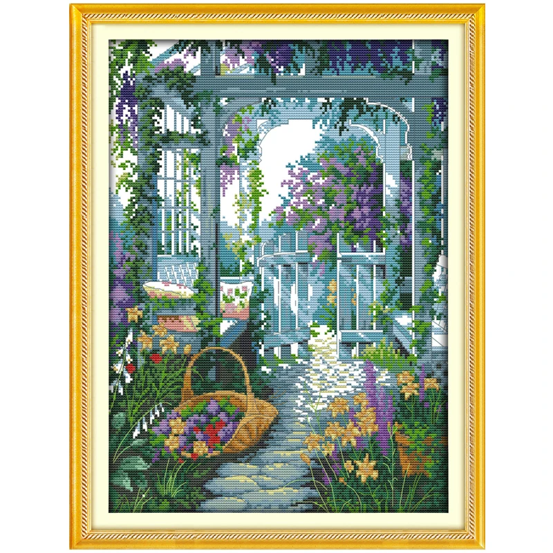 The Garden Gate Patterns Counted Cross Stitch Set 11CT 14CT 16CT Stamped DMC Cross-stitch Kit Embroidery Needlework Home Decor