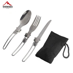 3 pcs 1 set Portable Outdoor Camping Travel Picnic Foldable Stainless Steel Cutlery Set Spoon Fork Knife tableware