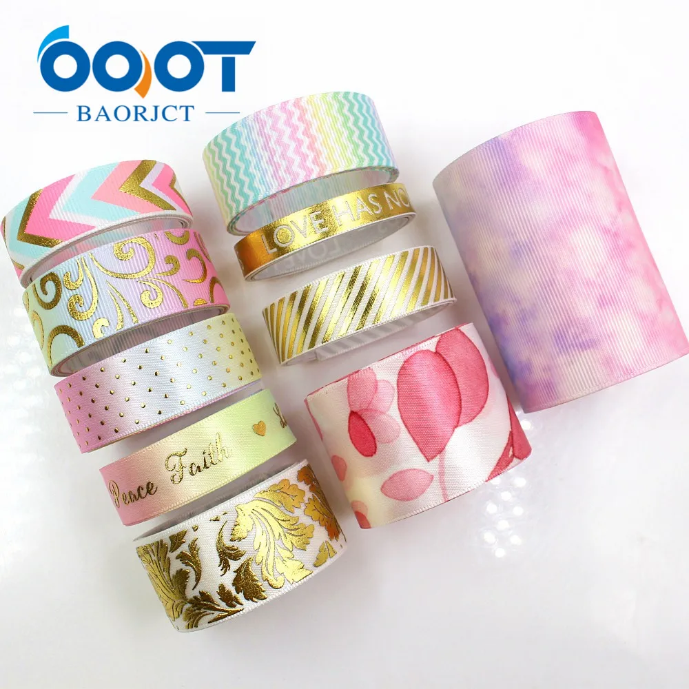 OOOT BAORJCT 182031,22 mm 10 yard Bronzing Printed grosgrain ribbon,DIY handmade,Wedding decoration materials,Valentine's Day