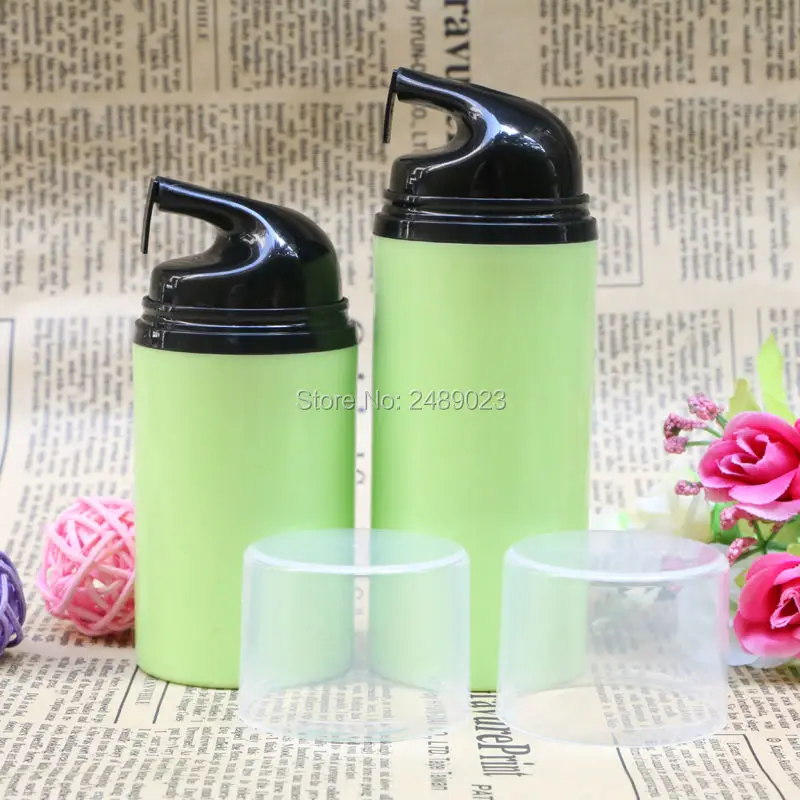 10 stks/partij Zwarte Kop Groene Plastic Airless Flessen Lege Cosmetische Containers Cosmetische Verpakking fles Makeup Tools 50 ml 80 ml