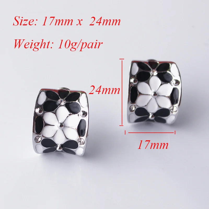 Ajojewel Luxury Enamel Black Pink White Flower Stud Earrings For Women Classic Design High Quality