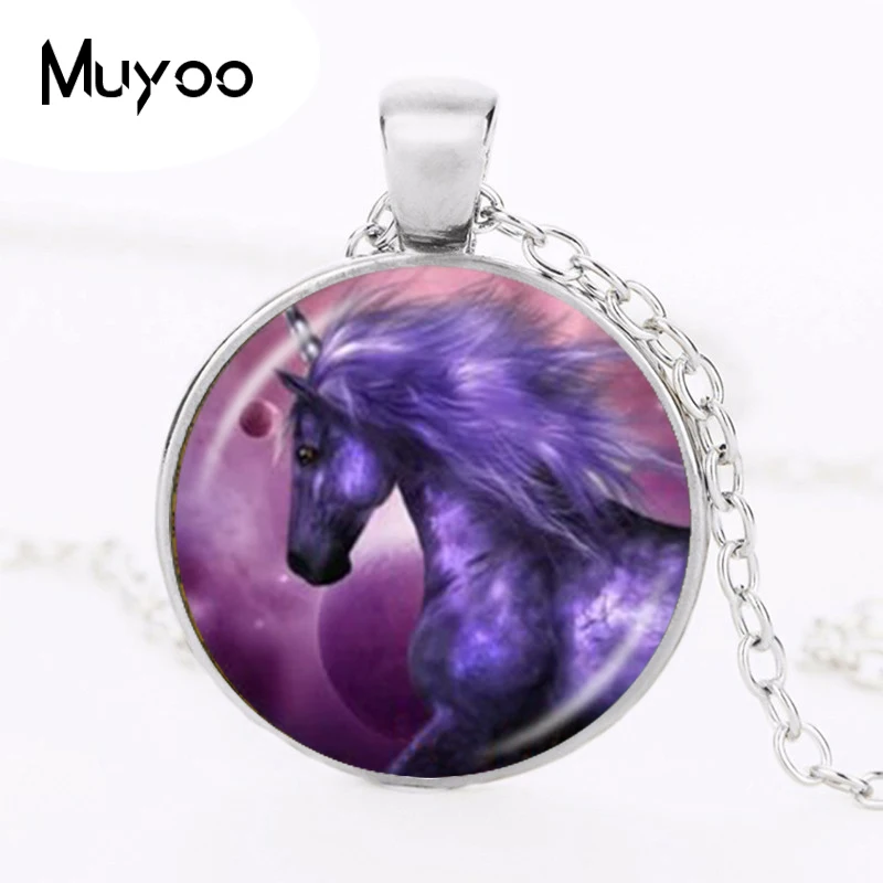 Moonlight Unicorn Photo Necklace Horse with Wings Jewelry Glass Cabochon Pendant Chain Neckless Women Fashion Jewelry HZ1