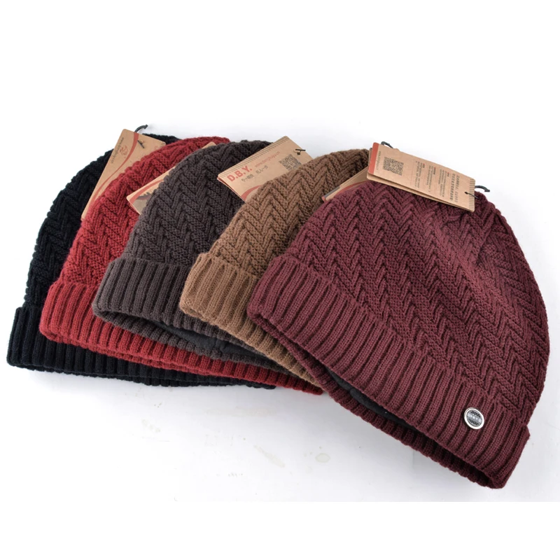 Winter hats for men bilayer knitted wool cap plus velvet  thicker women hat beanies for autumn men bad hair day bonnet gorros