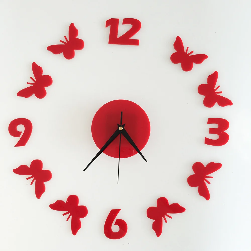 New home decoration mirror 3 d clock diy butterflies sitting room wall clock quartz watches free shipping