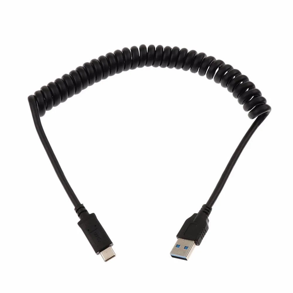 USB 3.0 Type A Male to USB Type C 3.1 Male Charge and Sync Spring Coiled Spiral Cable for Samsung Galaxy S8 S9, LG G6,Macbook