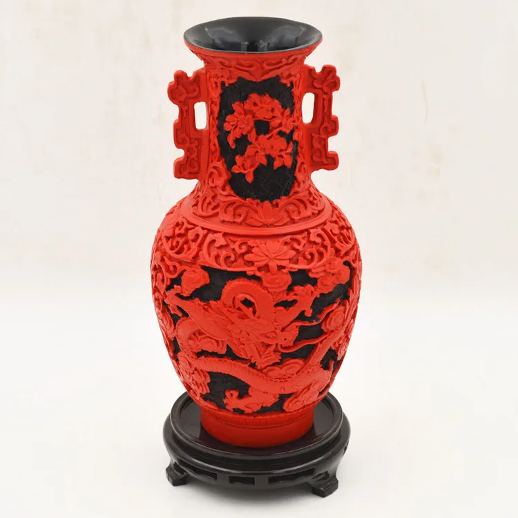 

10 inch / Exquisite Chinese Classical Traditional Technology Red Lacquerware Dragon Auspicious Vase No.6