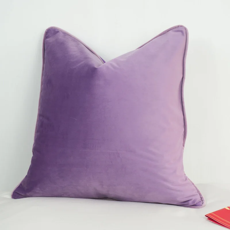 3 Colors Velvet Cushion Cover Deep And Light Purple With Pink Purple Piping Pillow Case Soft No Balling-up Without Stuffing