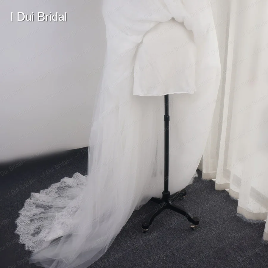 Robe de mariée en dentelle à bretelles Spaghetti perlées, effet d'illusion, encolure, jupe courte à l'intérieur, robe de mariée sur mesure en usine