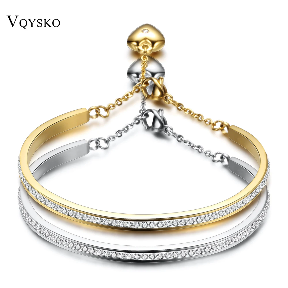 Goldfarbener Manschettenarmreif für Frauen, einreihig, Kristall-Edelstahl-Armband, Armreif, Schmuck, verstellbare Kette