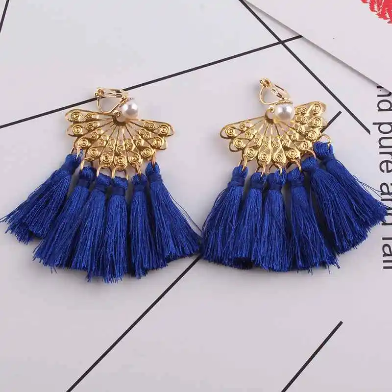 JIOFREE 2018 New Statement Hangs Bohemia Clip on Earrings for No Pierced Multicolor Wedding Tassel Earrings Women's Jewelry