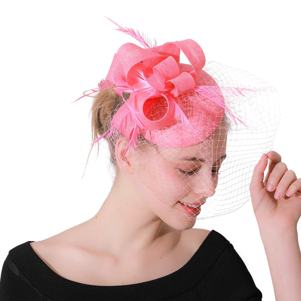 Coral Bridal Wedding Hair Accessories Imitation Fascinators Hats Cocktail Hat Event Occasion Millinery Hat Derby Ascot Headband