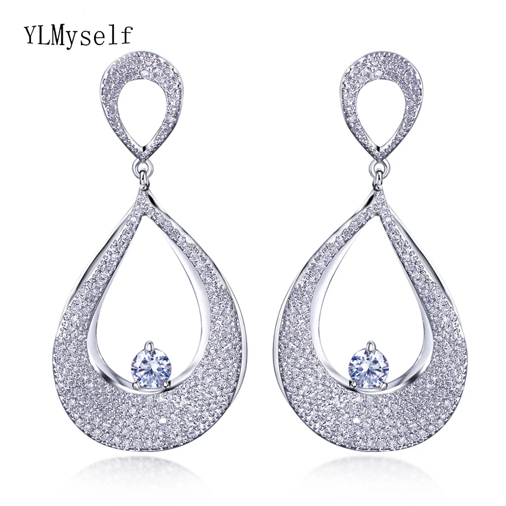 

YLMyself Big Water Drop Earrings Micro Pave Cubic Zirconia Gold & White Color Elegant Crystal Jewelry For Women