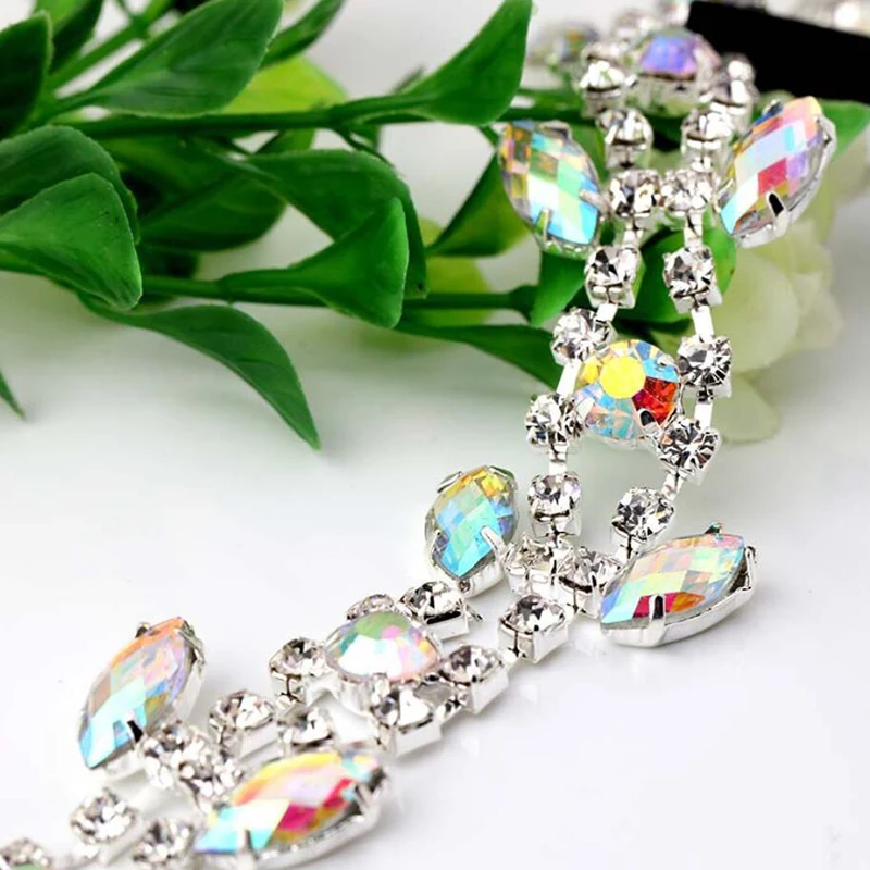 1-10Yards Crystal Rhinestone Trim Silver Stone AB Chain Applique Bridal Dress Trimming Decoration For Garment Shoes Accessories