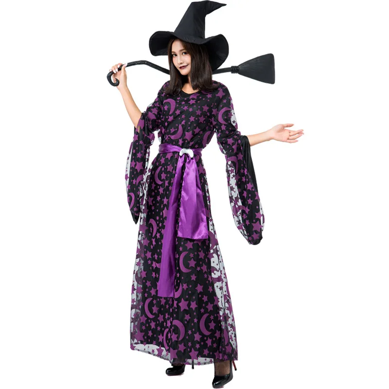 Star Moon Costume da strega sexy Deluxe per donna adulta Costume da momento magico Madre Bambino Neonate Strega Halloween Fancy Dress + Cappello