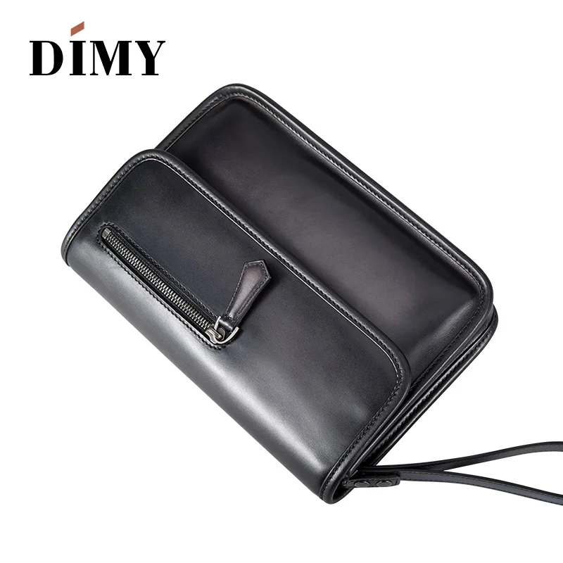 DIMY New Hand Patina Italian Calfskin Leather Clutch Men Handbags Genuine Leather Bags Document File Bag Flap Pocket Day Bag