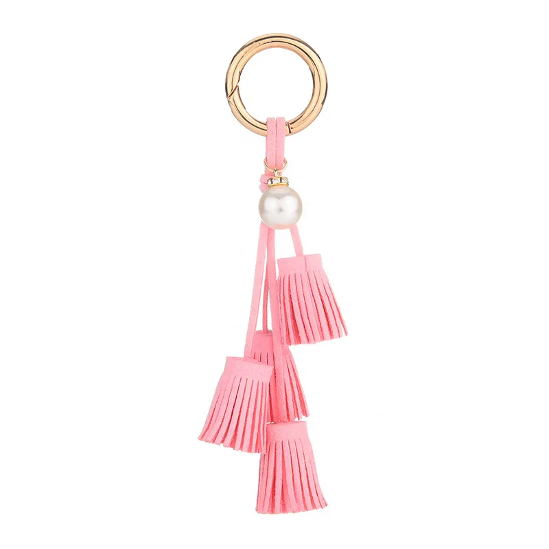 Korean velvet tassel keychain leather tassel pearl pendant car ornaments female key chain plush bag pendant