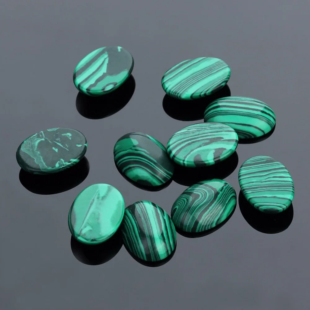 Wholesale 10pcs/lot Natural Bulk Beads 10x14 13x18mm Flat Back Oval Cabochons Cameo Malachite Stone Beads for Jewelry Makings