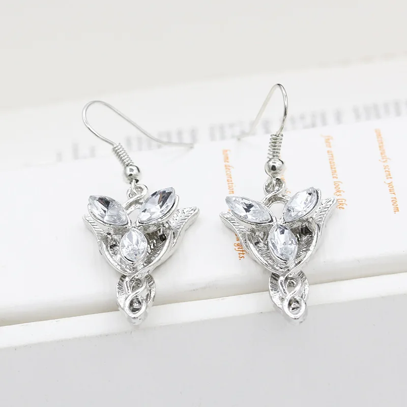 Arwen Evenstar The Lord of the Riings Crystal Clear Rhinestone Silver Plated Pendant Drop Earrings for Women Dangle Earrings