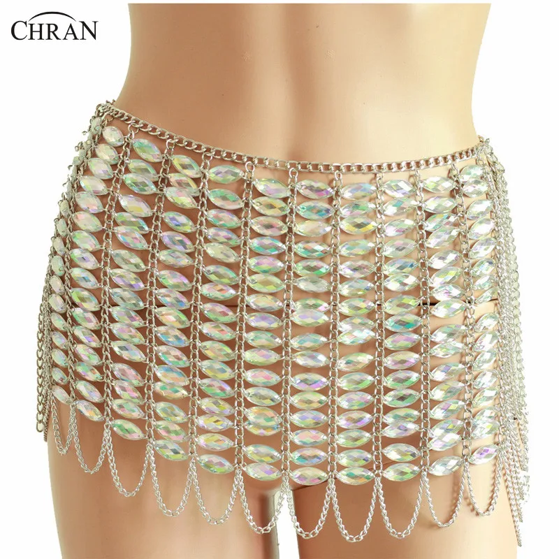 

Chran Sexy Carnival Mesh Body Chain Skirts Bikini Showgirl Dress Hippie Rave Outfit Body Chain Jewelry