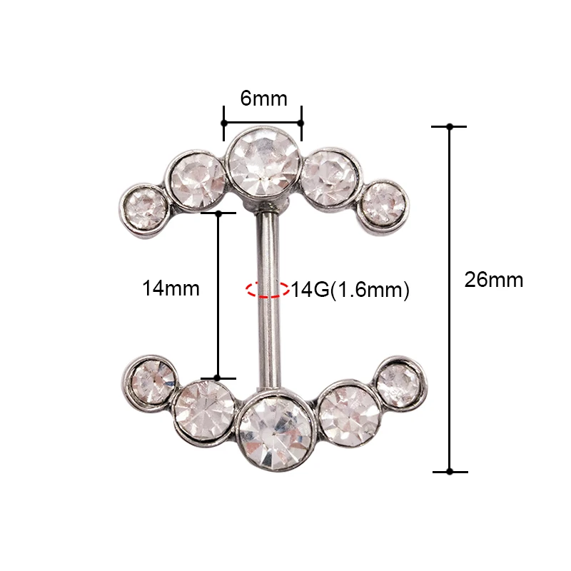 2 pièces de Piercing de mamelon en cristal clair coloré pour femmes, bouclier de Piercing de mamelon en barres pour femmes