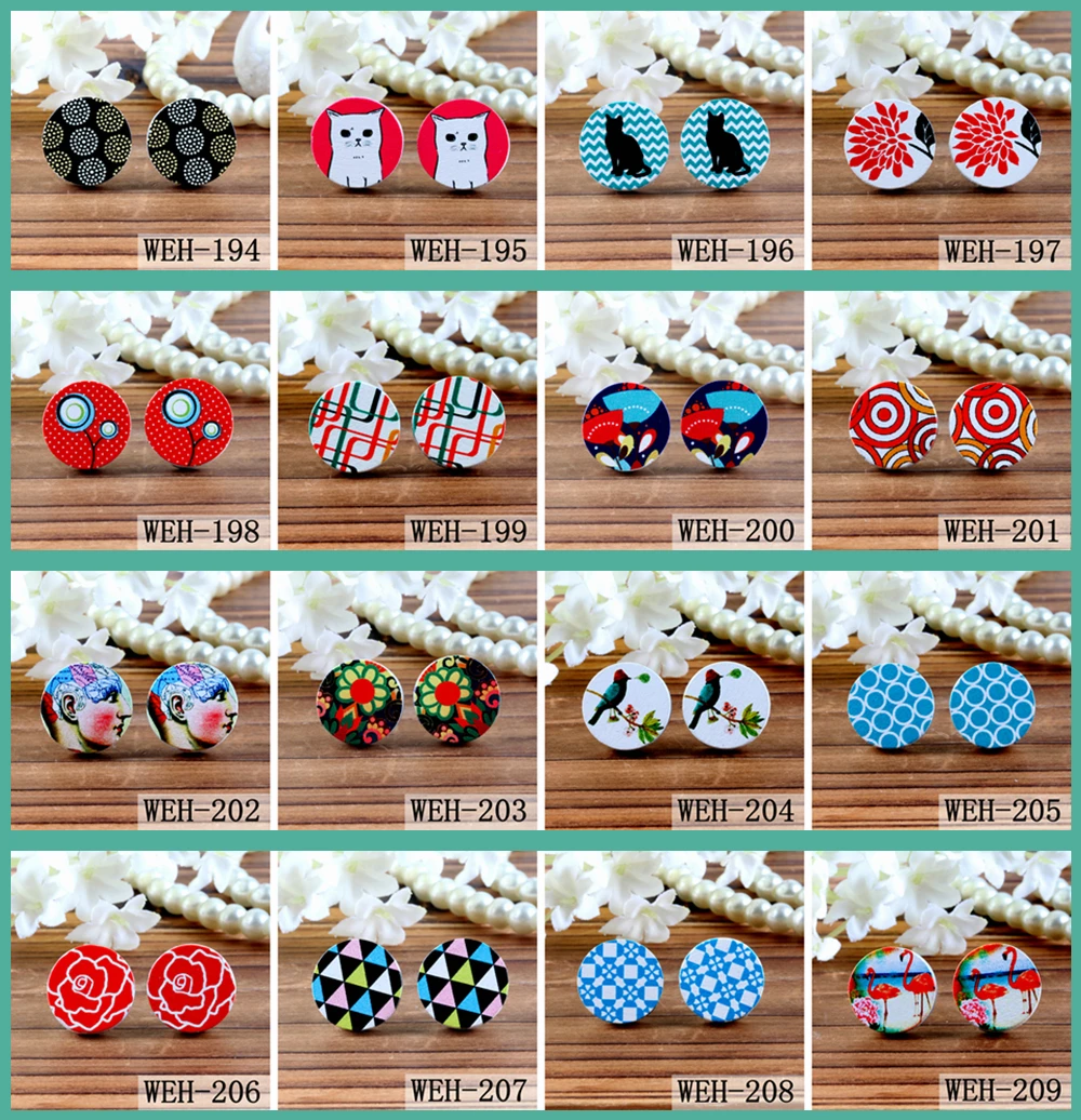 20 قطعة 16 مللي متر جولة عالية الجودة صور الخشب الليزر قطع كابوشون لصنع الخواتم والأقراط ودبوس بوبي والقلائد والأساور-(WEH-194-209)