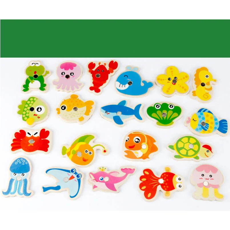 3D Wooden Magnet Fishing Toys Set Simulation Play House Wood Magnetic Learning Funny Fish Puzzle Game For Children Baby Gifts