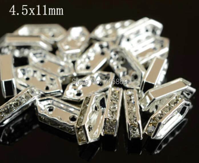 100 Pcs/Lots 2 Holes Pave Rhinestone Crystal Spacer Beads For Braceletewelry Finding,