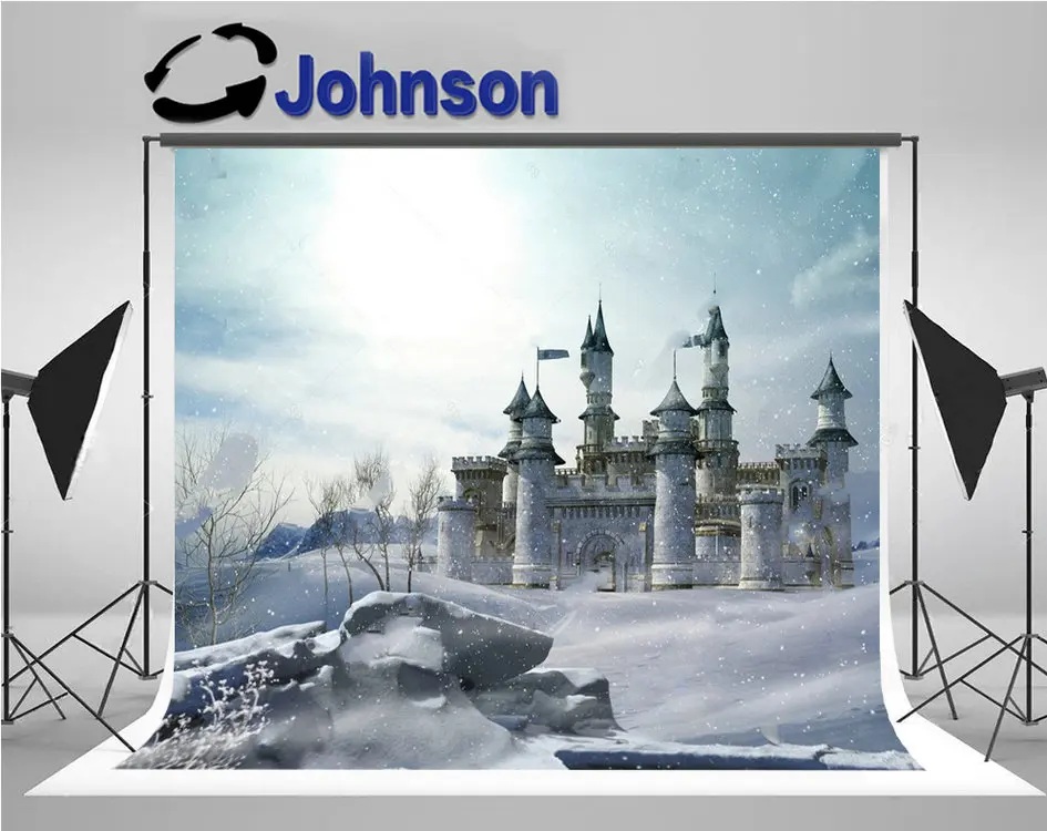 

Princess Palace Castle Enchanted Fairy Tale Winter Snow background Computer print wall photo backdrop