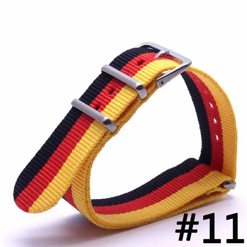 10Pcs/set Nylon Strap Army Sport Watch Band Canvas Striped Wristband Substitute Dw Watch 18mm 20mm Strap Silver Buckle Belt