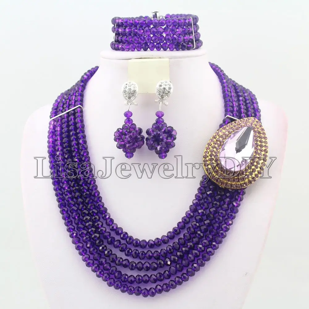 

Handmade Crystal women necklaces costume jewellry nigerian wedding african beads jewelry set HD4860