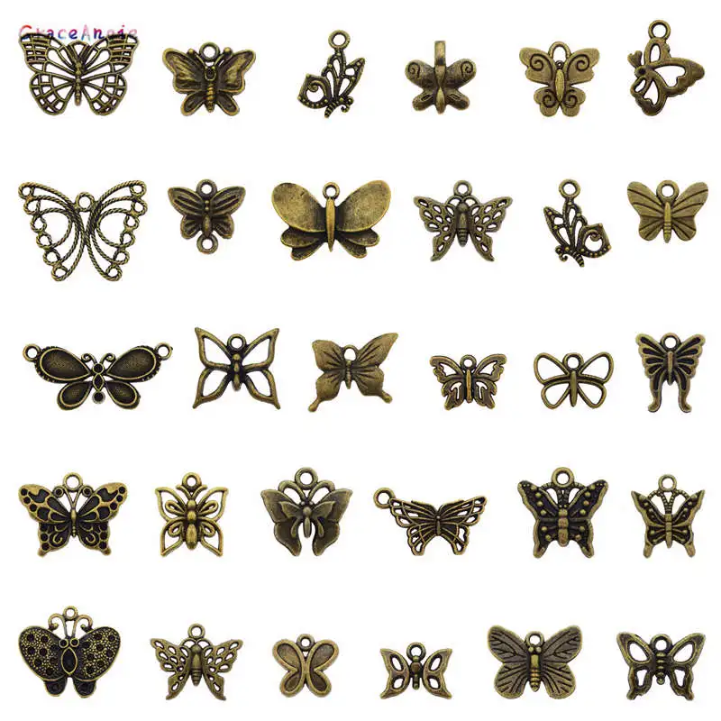 Retro 10-50pcs Mix Butterfly Pendant Antique Bronze Alloy Necklace Bracelet Pendant Charms DIY Women Handmade Craft Accessory