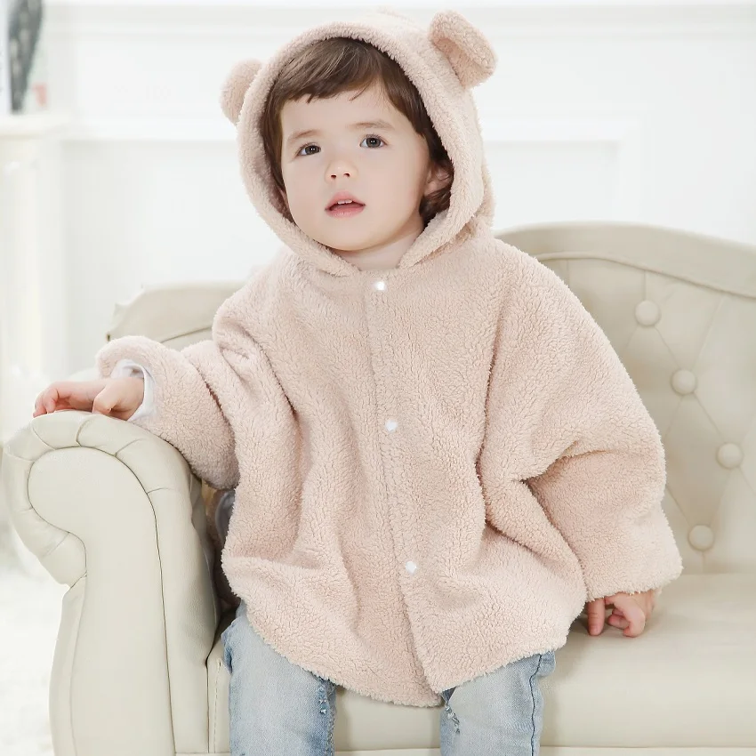 Hooyi Fleece Baby Coats Rabbit Beige Boy Cloaks Newborn Cape Girls Shawl Infant Hooded Jackets Mantle Winter Outfits Dress Smock