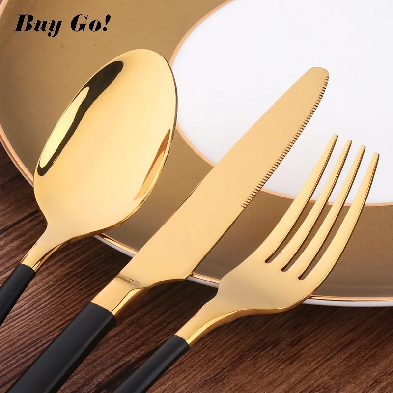 5/20Pcs Black Gold Flatware Set Forged Luxury Cutlery Set Stainless Steel Utensils Kitchen Dinnerware Knife Fork Spoon Set C284