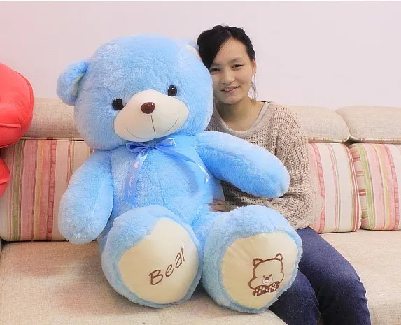 The lovely bow bear doll teddy bear hug bear plush toy doll birthday gift blue bear about 120cm