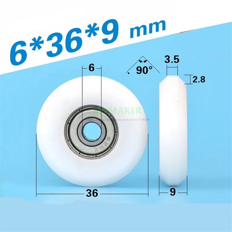 

10pcs 6*36*9mm POM plastic-coated 626ZZ bearing pulley/rolling wheel/guide wheel for 3D printer 2020 track aluminium profile