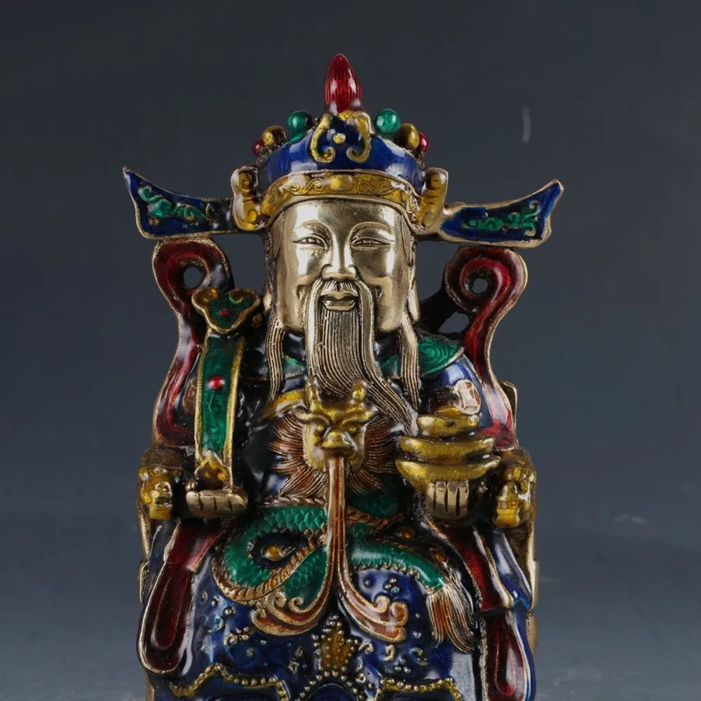 12'' China Tibet Bronze Cloisonne Handwork Carved fengshui Mammon wealth Statue metal handicraft home decoration