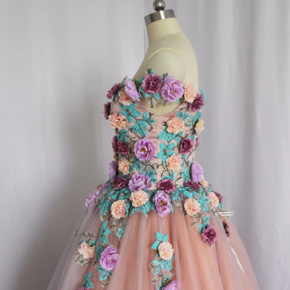 Vestido de baile de princesa de manga corta con apliques de flores en 3D, hombros descubiertos de diseñador, vestido de baile de graduación