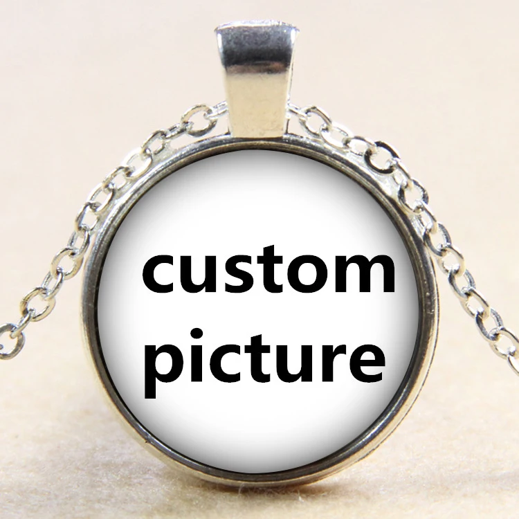 Personalized Custom Photo glass cabochon silver plated/Bronze/crystal pendant chain necklace DIY Jewelry Women Kid Gift