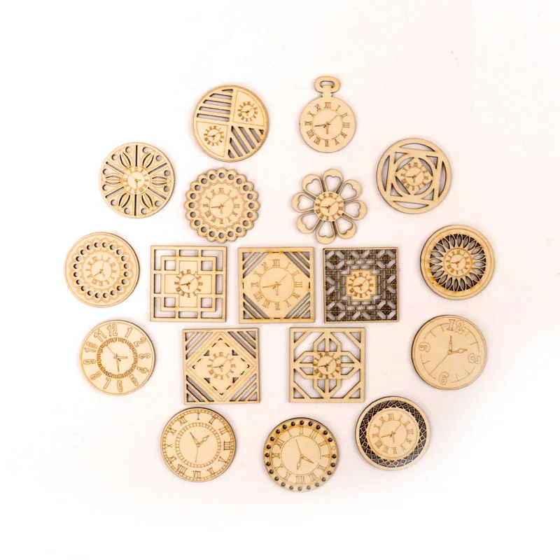 Chinese style Retro Clock Wooden Pattern Round Square Scrapbooking Craft Handmade Accessory Sewing Home Decor 5-18pcs 45mm MZ225