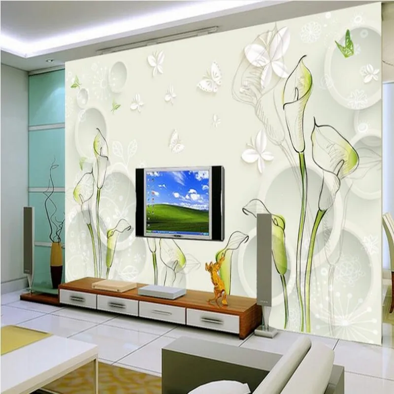 

wellyu Custom large - scale murals hand - painted calla lily 3D modern simple fashion TV backdrop non - woven wallpaper