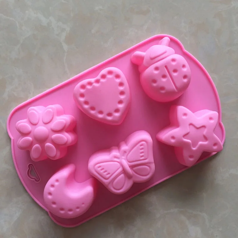 100pcs DIY silicone cake mold chocolate moulds jelly pudding molds 6 grooves Insects Butterfly Moon Star Shaped ZA6678