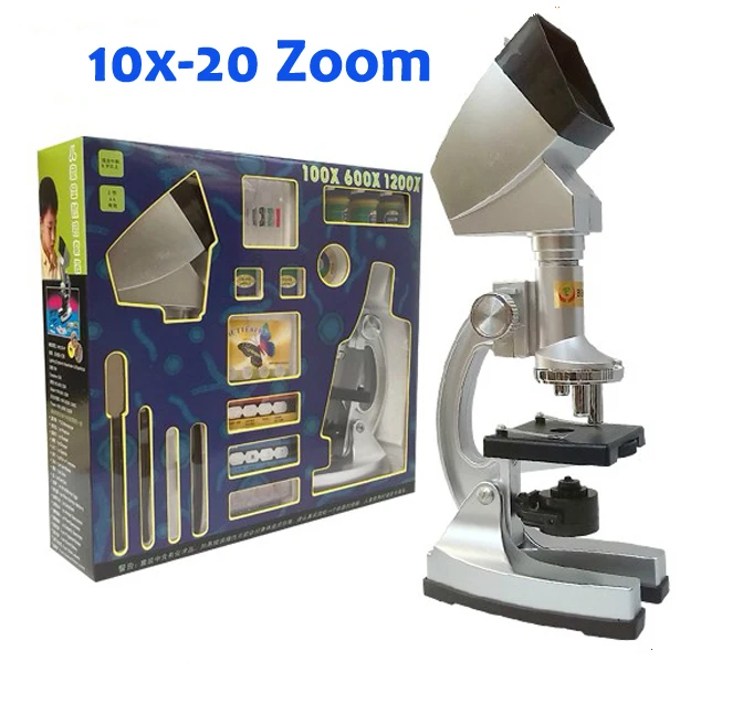 

10X 20X Zoom Illuminated Educational Children Toy Kids 1200X Student Microscope with Projector & Light Lamp Preapred Specimen