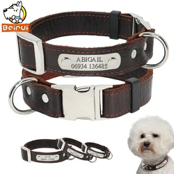 Personalized Customized Dog Collar Genuine Leather Adjustable Engraved ID Dog Collars For Small Medium Large Pet Dogs Pitbull