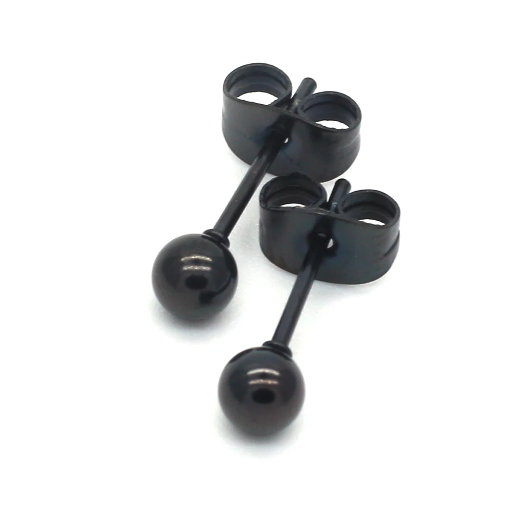 Black Small Balls 2mm to 8mm Stud Earrings 316l Stainless Steel IP Plating No Fade Allergy Free