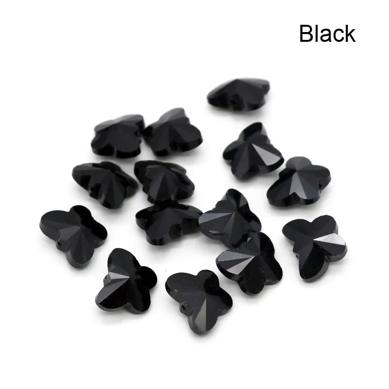 

50pcs Straight Hole Black Butterfly Crystal Beads 14mm Loose Charm Glass Beads For Jewelry Making Favor Bracelet Craft DIY Beads