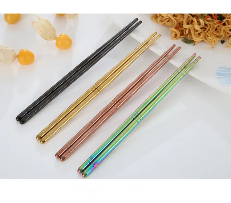 1Pair New Rainbow Chopsticks 22.5cm Mirror Polished Food Grade Top 304 Stainless Steel Korean Chopstick Sushi Sticks PI 003