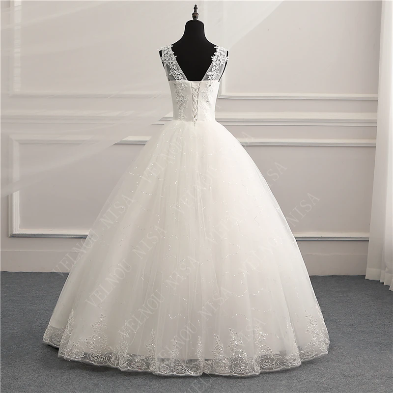 V-ausschnitt Koreanische Vintage Spitze Appliques Ballkleid Hochzeit Kleider Angepasst Plus Größe Braut Kleid Real Photo Mode Elegante CC