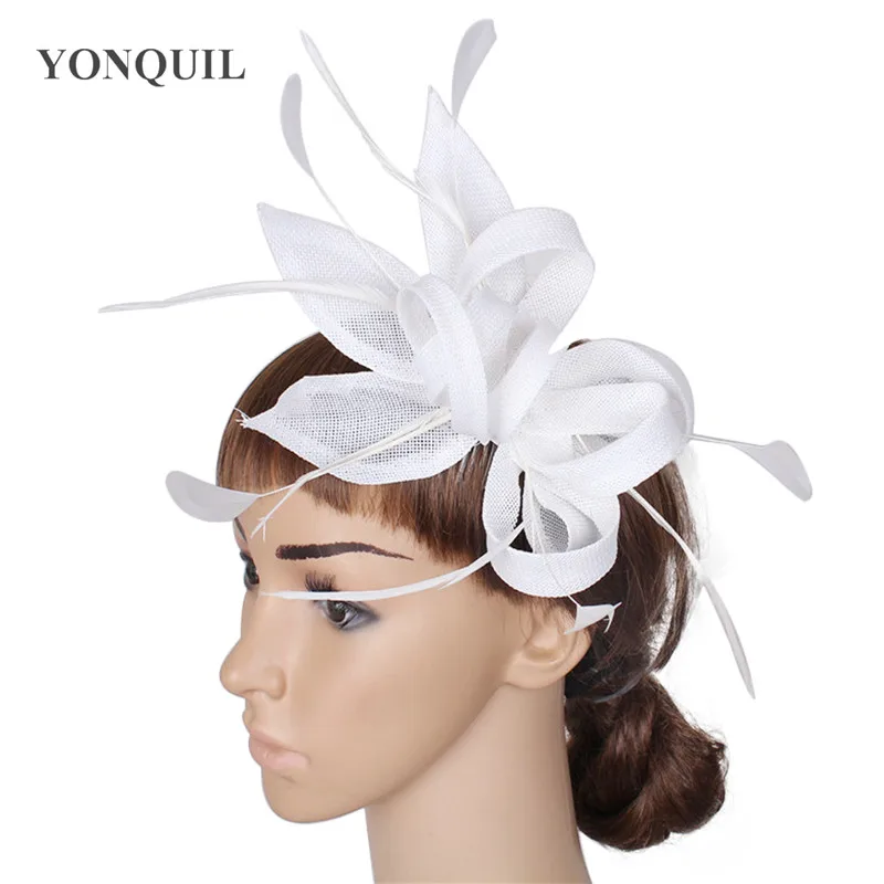 Party Haar Fascinators Hoed Vrouwen Imitatie Sinamay Hoofddeksels Hoofdband Met Veer Hoofddeksel Dames Mode Hoofddeksels Party SYF59