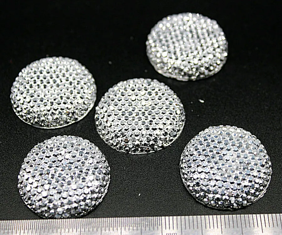 

180pcs big 24mm Silver Druzy, resin Metallic dotted Imitation Cabochon, Rhinestone half round Flat Back chuck cabs display